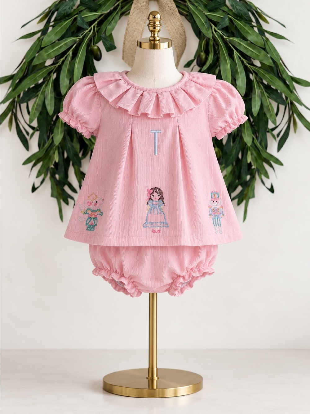 Stitchy Fish Pink Corduroy Nutcracker Top & Bloomers Set 24 Months Holiday Xmas